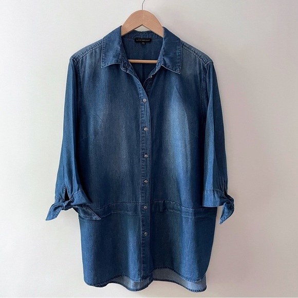 Lane Bryant Blue Chambray Tunic Length Button-Down Collared Shirt Size 14 / 16 - Picture 2 of 16